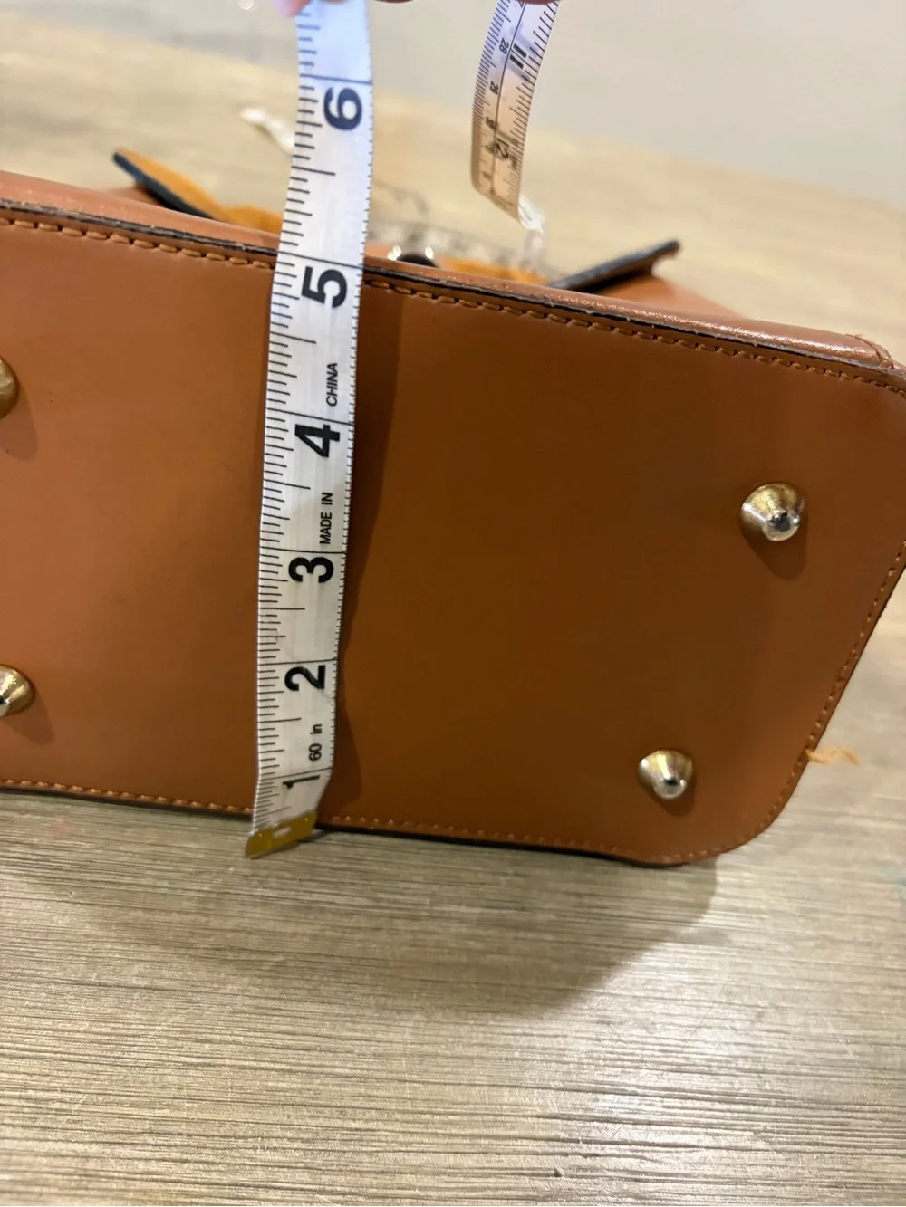Stylish Tan Leather & Suede Top-Handle Bag